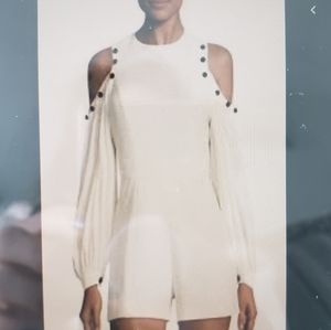 Alexis button-trim cold-shoulder romper